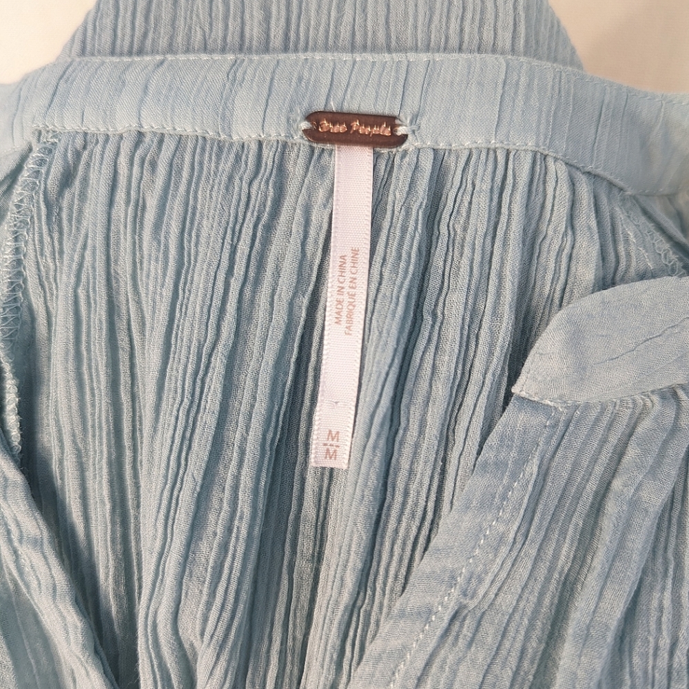 Free People Freya Crinkle Gauze Texture Button Long Sleeve Sheer Blouse Medium - Picture 9 of 10